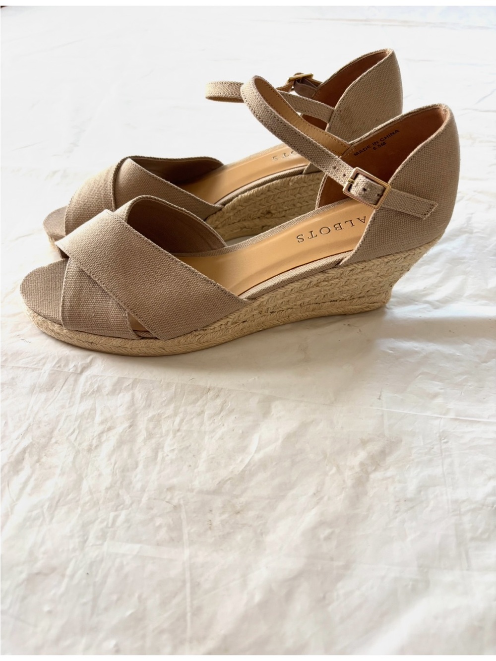 NWOT Talbots Tan Lurex Canvas Platform Wedge Sandals SZ 8.5 - Picture 13 of 14